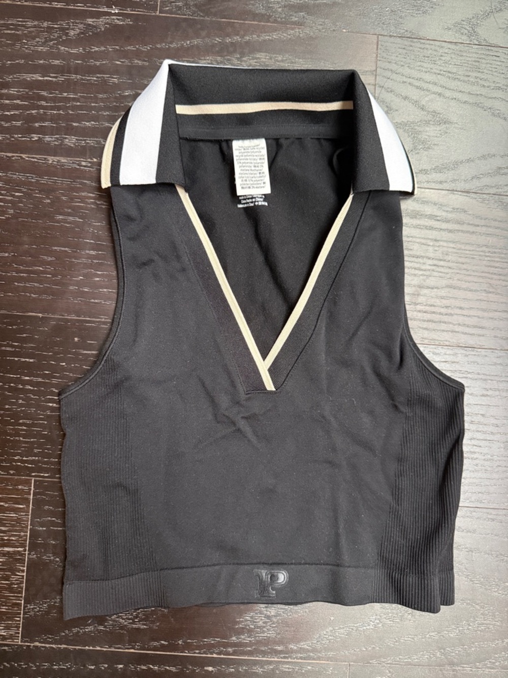 PINK Black Sleeveless Polo Crop Top with Contrast Trim